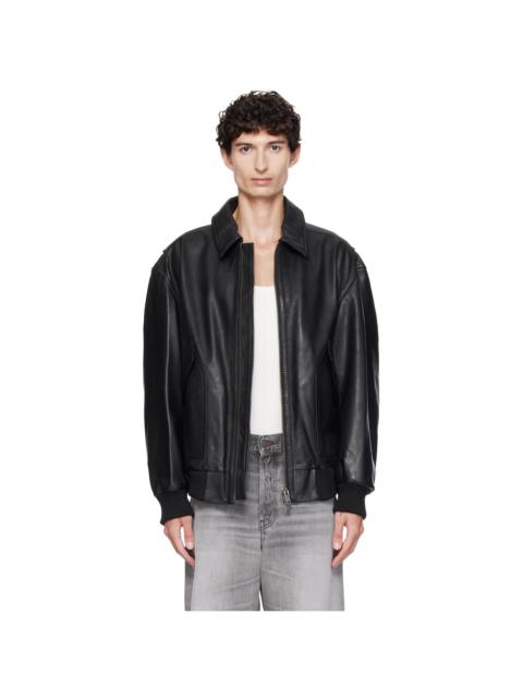 BOSS Black Washed Aviator Leather Jacket