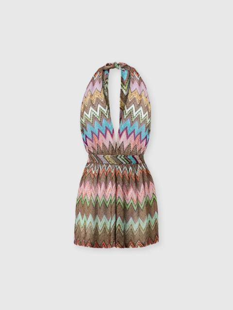 Missoni Short jumpsuit in lamé viscose with macro zigzag pattern