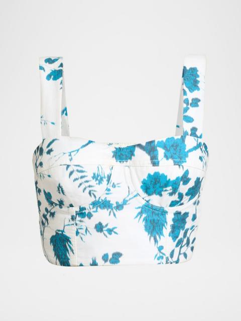 Erdem Floral-Print Cotton-Linen Bra Top