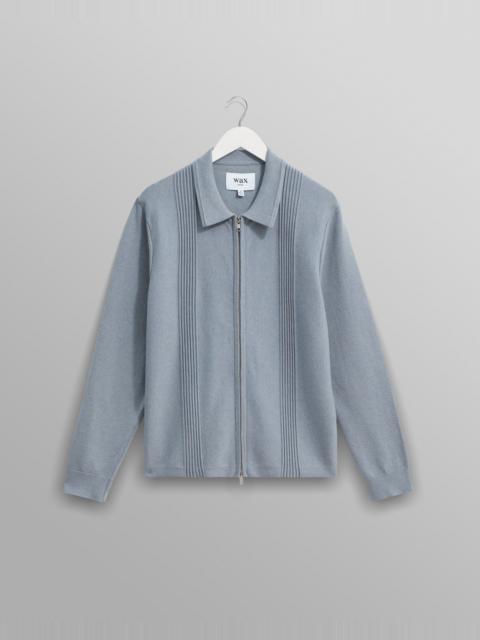 Wax London Lennox - Grey Blue Milano Stripe Knitted Polo