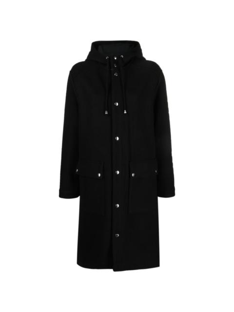 button-up hooded knitted coat