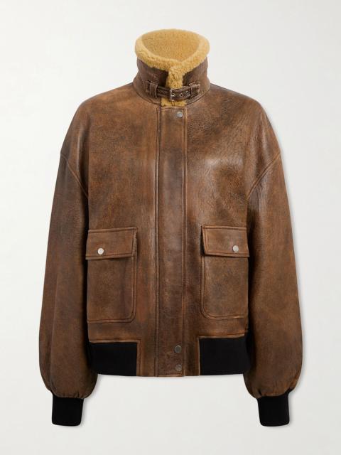 KHAITE Sandor shearling-trimmed leather jacket Brown