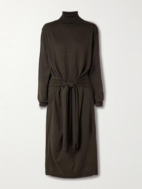 Lemaire Belted wool-blend turtleneck midi dress Dark brown