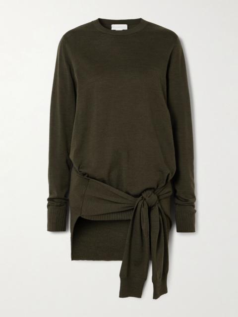 Stella McCartney Tie-front layered wool sweater Army green