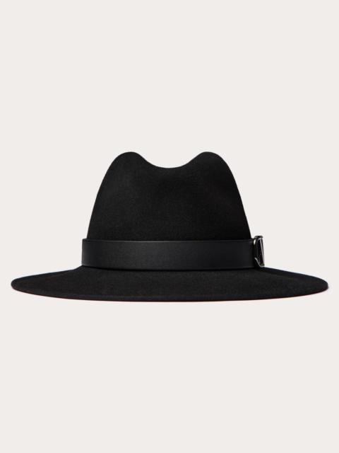 Valentino VLOGO SIGNATURE RABBIT FUR AND LEATHER FEDORA HAT