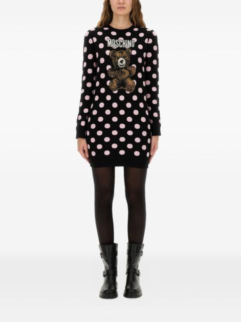 Moschino polka-dot pattern teddy-embellishment mini dress