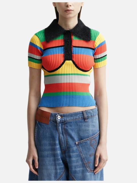 Andersson Bell ribbed-knit striped polo top