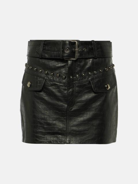 Studded leather miniskirt