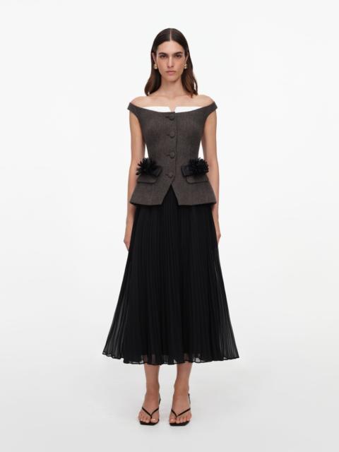 self-portrait Brown Off Shoulder Chiffon Midi Dress