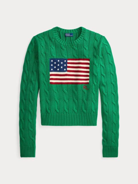 Polo Ralph Lauren Flag Cable-Knit Cotton Cropped Sweater
