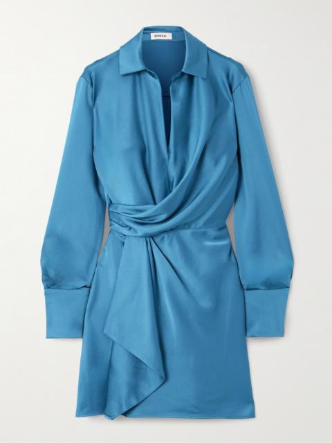 SIMKHAI Talit Wrap-effect Draped Satin Mini Dress