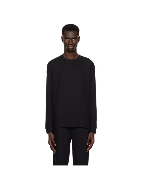 HUGO Black Cotton-Blend Embroidered Logo Long Sleeve T-shirt
