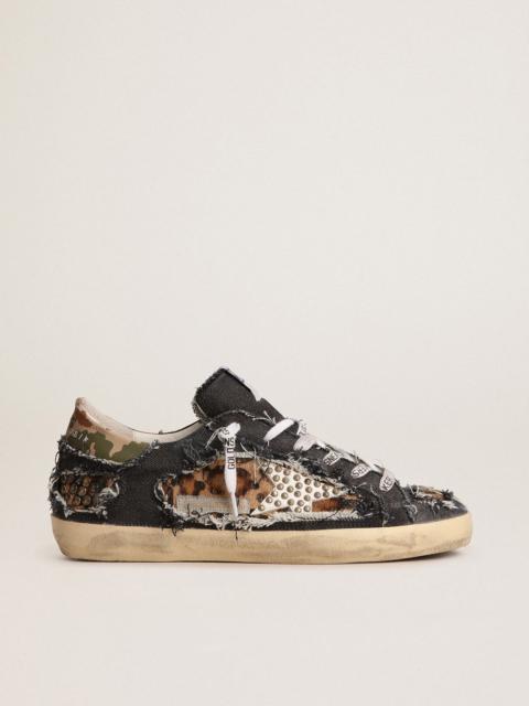 Golden Goose Women’s Super-Star LAB sneakers in denim and leopard-print pony skin