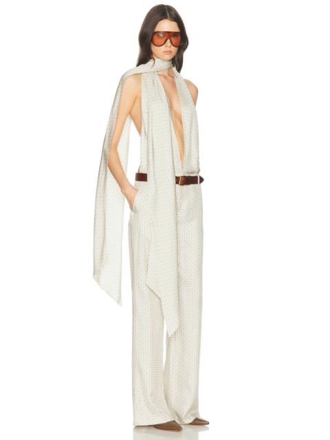 HELSA Scarf Halter Jumpsuit in Tie Print