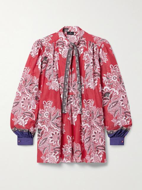 Etro Pintucked Floral-print Cotton And Silk-blend Voile Blouse
