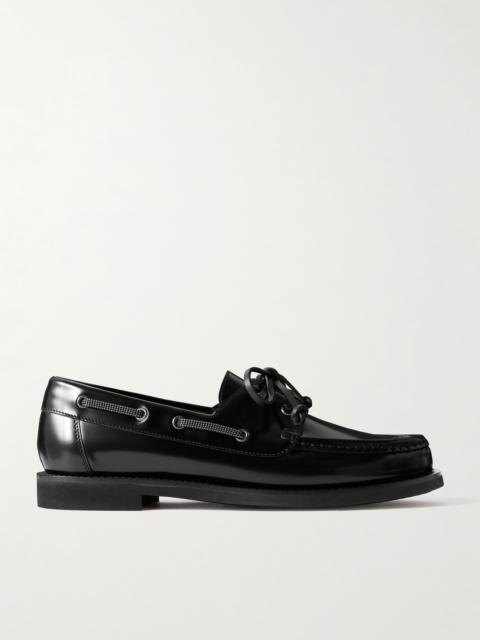 Brunello Cucinelli Embellished Polished-leather Boat Shoes
