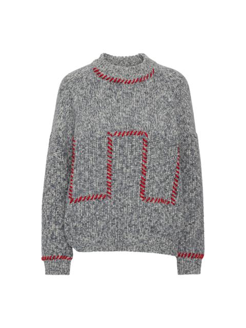 HENRIK VIBSKOV STITCH JUMPER - RED STITCH GREY MELANGE