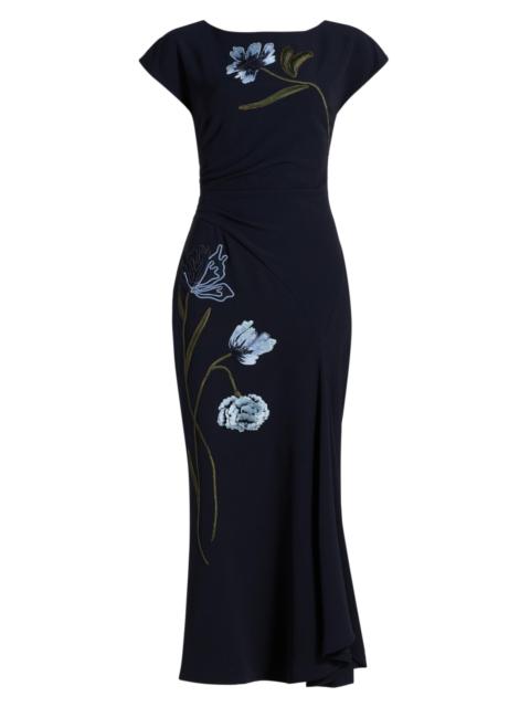 LELA ROSE Women's Cascade Floral Corded Crêpe Cocktail Dress - Navy Blue
