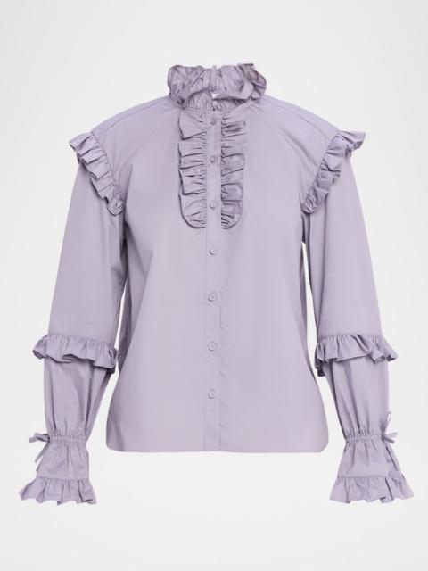 AKNVAS Michelle Long-Sleeve Ruffled Poplin Top