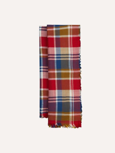 Drake's Red, Blue and Yellow Tartan Check Worsted Wool Scarf