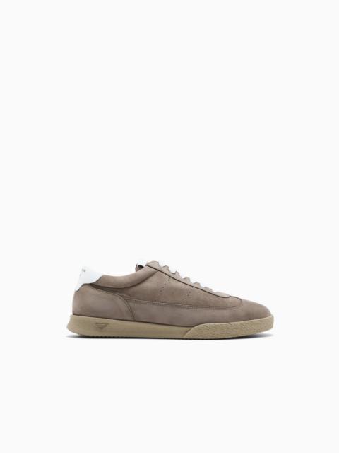 EMPORIO ARMANI NUBUCK SNEAKERS WITH PERFORATED DETAILS AND A RUBBER SOLE