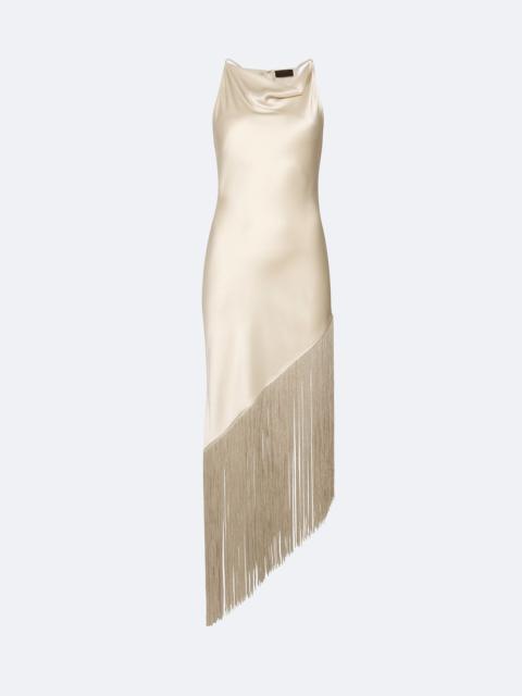 LAPOINTE Satin Cowl Neck Fringe Dress