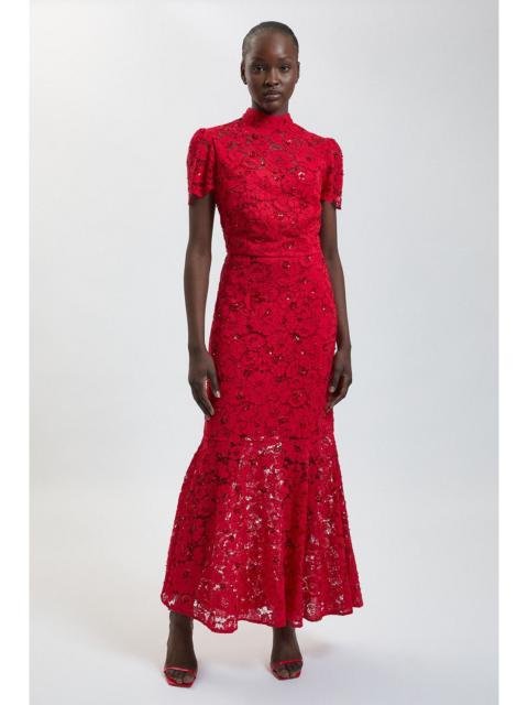 KAREN MILLEN Harper's Bazaar Beaded Lace Midi Dress