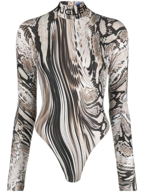 MUGLER Warped Snakeskin-print bodysuit