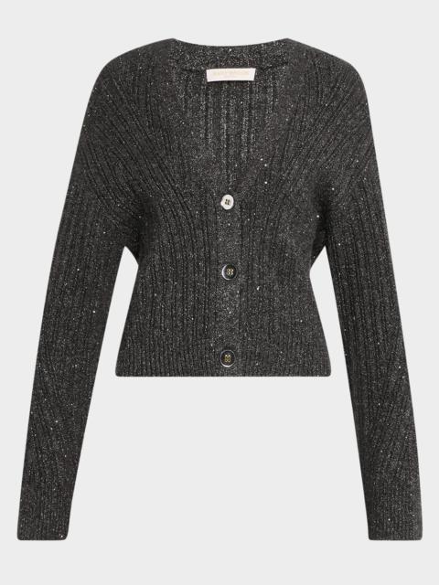 RAMY BROOK Cornelius Metallic Rib-Knit Cardigan