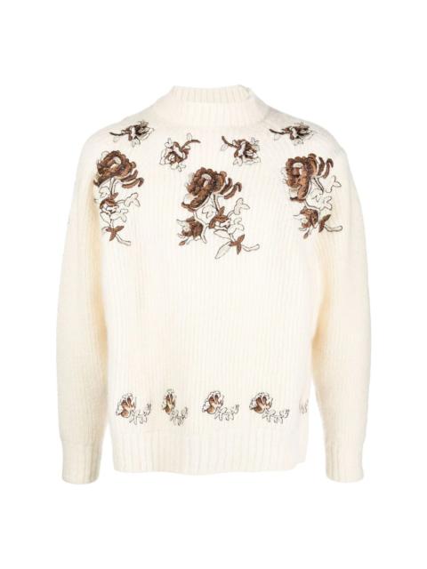 floral-embroidered mock neck jumper