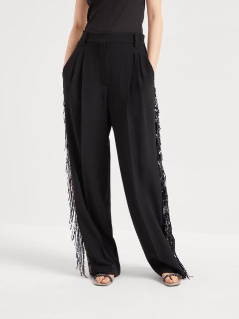 Brunello Cucinelli Silk and acetate crêpe cady relaxed tailored trousers with glistening waterfall embroidery