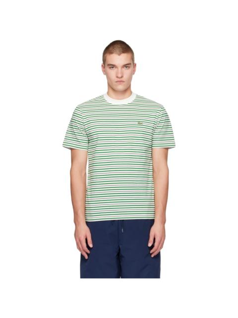 LACOSTE Green Striped Cotton T-shirt