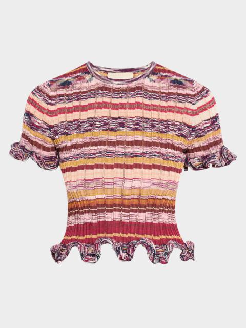 ULLA JOHNSON Miya Short-Sleeve Knit Ruffle Top