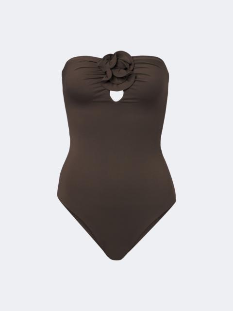 MAGDA BUTRYM Floral-appliqué gathered swimsuit