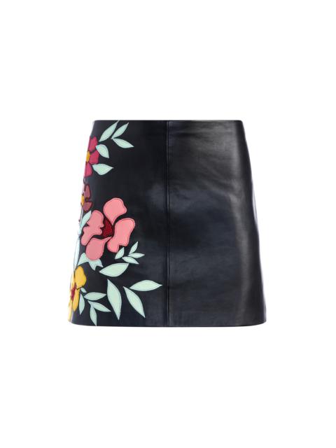 Alice + Olivia RILEY A-LINE EMBROIDERED VEGAN LEATHER SKIRT