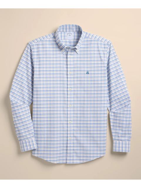 Brooks Brothers Stretch Non-Iron Cotton-Oxford Polo Button-Down, Check Sport Shirt