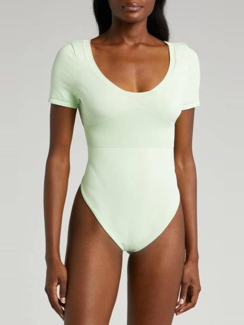 Short Sleeve Rib Sweater Bodysuit in Vapor Green/Vapor Green/Sail