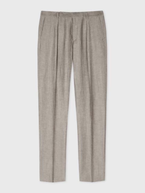 Paul Smith Tapered-Fit Light Brown Linen-Wool Pleated Trousers