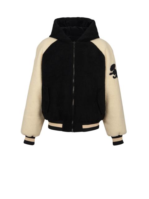 Reversible varsity-style puffer jacket with hood