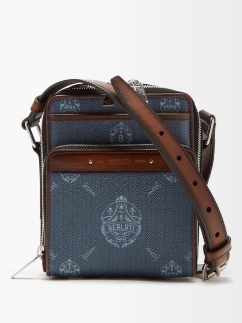 Berluti Miles crest-logo canvas and leather messenger bag