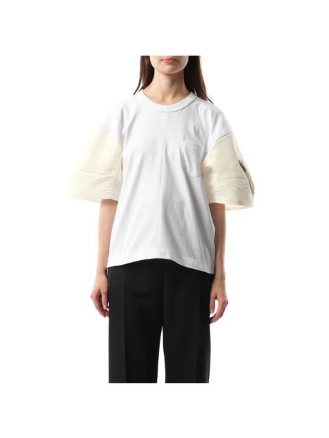 sacai Nylon Twill Cotton Jersey T-Shirt in Off White
