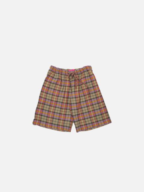 The Elder Statesman BURNOUT PLAID RAVER SHORT