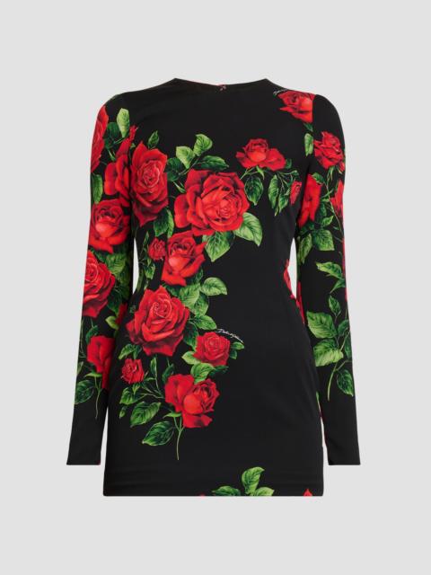 Dolce & Gabbana Women's Floral Stretch-Silk Crewneck Minidress - Rose Rosse Nero