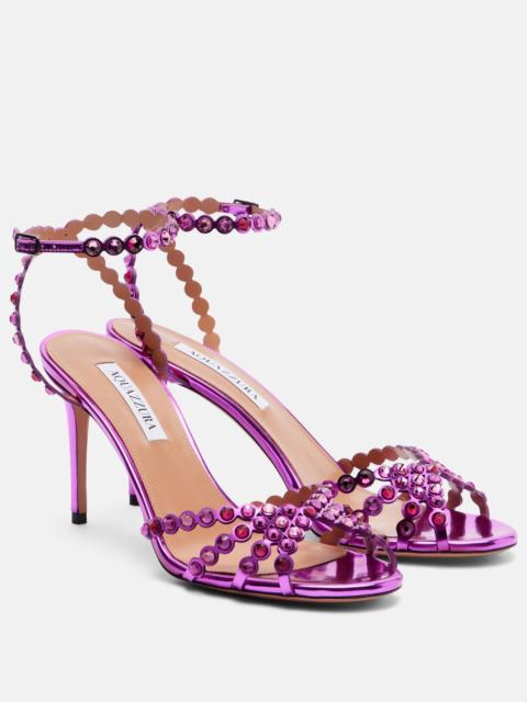 AQUAZZURA Tequila crystal-embellished metallic leather sandals