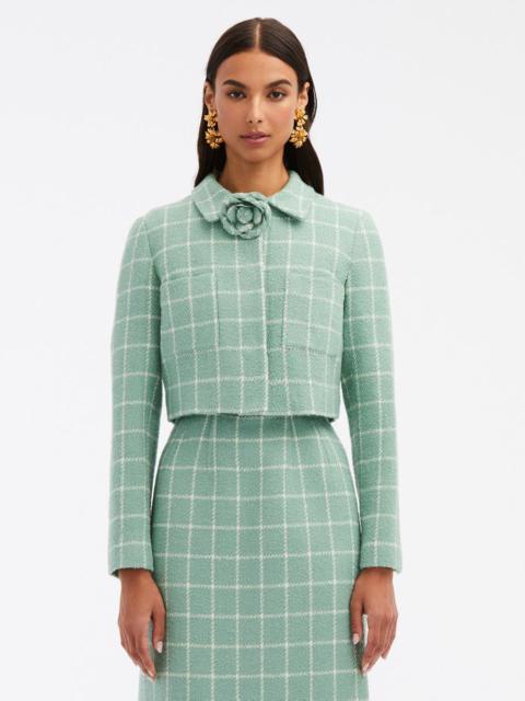 Oscar de la Renta BOUCLE WINDOWPANE TWEED JACKET