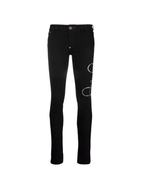 PHILIPP PLEIN logo-embellished high-waisted skinny jeans