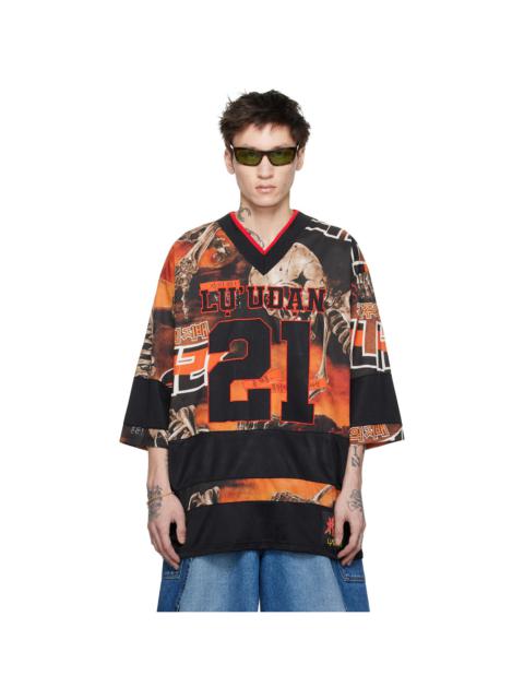 LU'U DAN Black & Orange Hockey L-D T-shirt