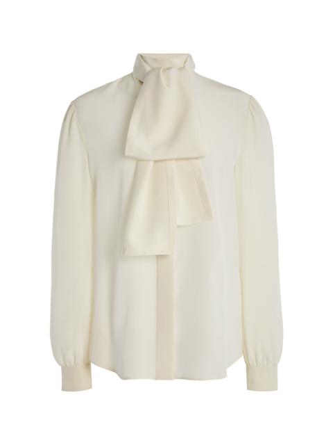 SAINT LAURENT Lavaliere Bow Silk Top white