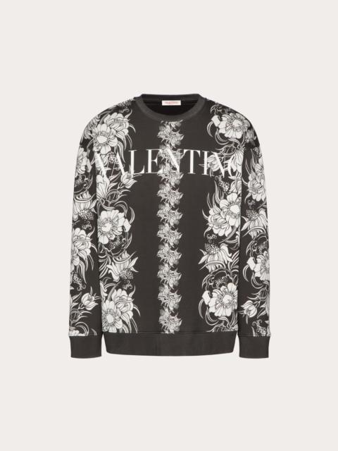 CREWNECK COTTON SWEATSHIRT WITH STREET FLOWERS DAISYLAND PRINT