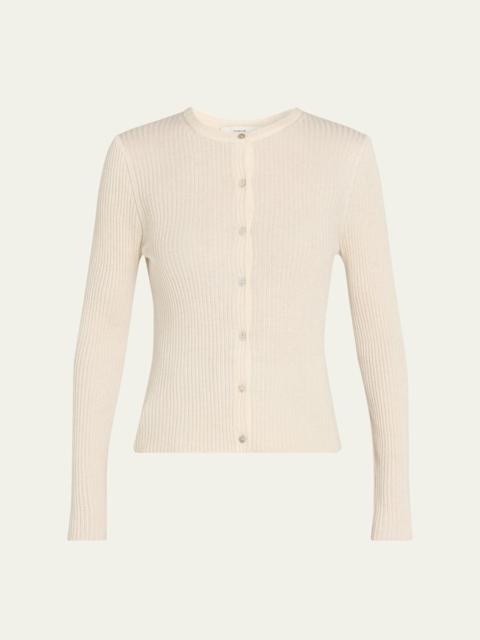 Vince Ribbed Cashmere and Silk Fitted Cardigan